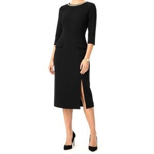 Melloday Sheath Dress Womens S Black Pearl Neckline Open Back Slit Pockets NWT